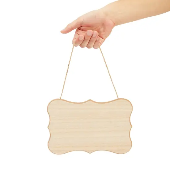 6-Pack of Unfinished MDF Hanging Wood Plaques for Crafts with Jute Rope, Blank 9x6-Inch, 1/4-Inch Thick Wooden Sign for DIY Painting, Art Projects, Home Decor, 3 Designs Brown {6}