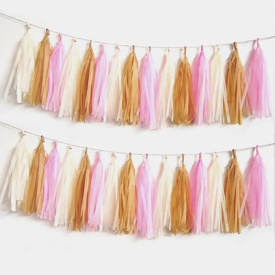 Tassel Garland Tissue Paper Tassel Banner,Tassels Party Decorations for Boho Wedding,Birthday,Bridal/Baby Shower,Pack of 15 (Pink/Tan/Ivory) {1}