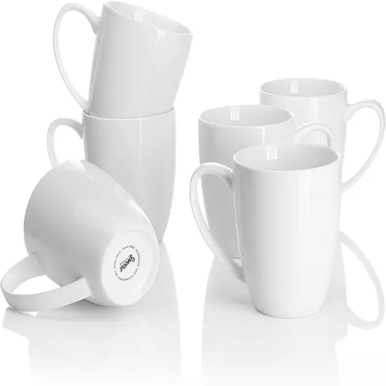 Porcelain Mugs - 12 Ounce for Coffee, Tea, Mocha and Mulled Drinks - Set of 6, White {1}