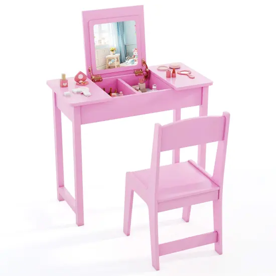 MDF Vanity Table and Chair Set with Acrylic Mirror and Storage White {7}
