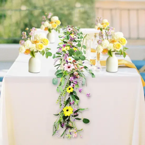 6.5 Ft Summer Flower Garlands Not Withering Wildflower Wreath Garland Floral Garlands for Mantle Indoor Outdoor Wedding Arch Porch Home Farmhouse Decoration {5}