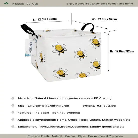 Summer Basket Square Folding Laundry Basket, Canvas Basket,Nersury Hamper,Suitable for Children,Office,Bedroom,Clothes,Toys Storage（Bee {2}