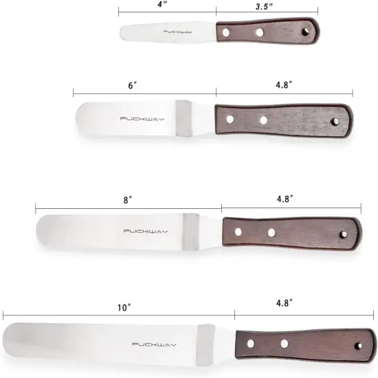 Offset Cake Icing Spatula Set of 4- Professional Stainless Steel Cake Decorating Frosting Spatulas, 4"-6"-8"-10" Flexible Resistant Blade, Wooden Handle For Easy Grip {2}