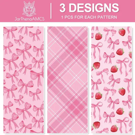 3 Rolls Pink Bow Wrapping Paper -Mini Roll- 17 In x 16.4 Ft Plaid Bow-Knot Strawberry Gift Wrap Paper for Holiday Wedding Baby Shower Birthday Party Wrapping Supplies {3}