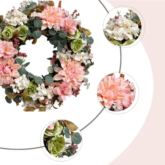 18&rdquo; Silk Dahlia Rose Front Door Summer Floral Wreath - Summer Floral Decor, Farmhouse Wall & Wedding Home Decor (Indoor/Outdoor) {2}
