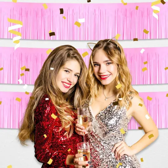 3 Pack 10 Long Macaron Pink Metallic Foil Fringe Garland Wall Hanging Tassle Banner, Mother's Day, Easter, Parade Floats, Birthday, Theme Party, Wedding Party Decorations {4}