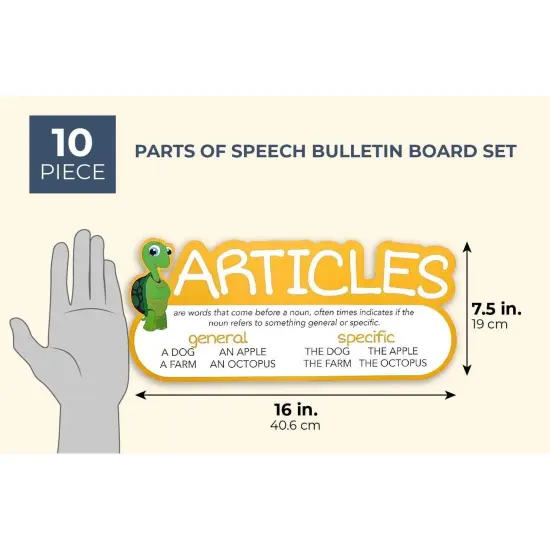 10 Pieces Parts of Speech Posters - Oversized Bulletin Board Teacher Supplies, Grammar Decorations for Elementary Classroom, Homeschooling, Speech Therapy (16 x 7.5 in) {5}