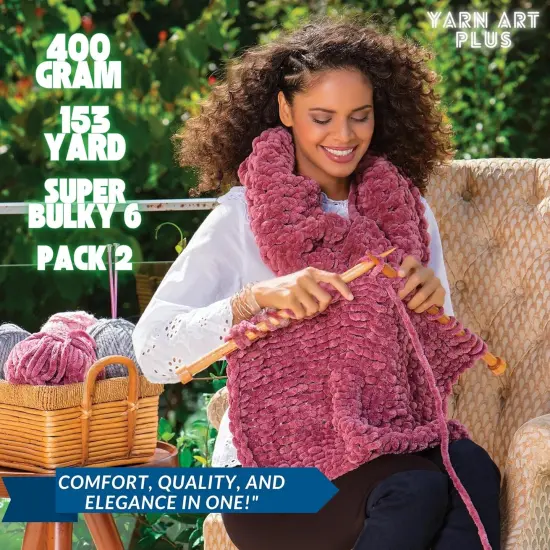 2 Skein Yarn Art Dolce Maxi, Premium Velvet Yarn, Super Soft Bulky 6 Fluffy Bulky for Knitting Crocheting Crafting Blanket Amigurumi Soft Velvet Baby Shedding 400gr, 152 Yards (Black) {2}