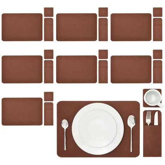 Felt Table Placemats Set of 8 for Dining Table and Kitchen Decor with Drink Coasters and Cutlery Pouches (Coffee Brown, 24 Pieces) {1}