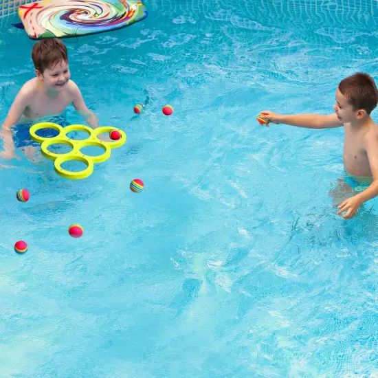 Pool Toys Games Set, Water Sports Toys for Pool Floating Throwing Games with 10 Rainbow Golf EVA Balls, Fun Gifts, Floating Pool Water Toys for Teens Adults and Family(Triangle) {5}