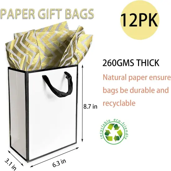 12 Pack Small Gift Bags with Tissue Paper {3}