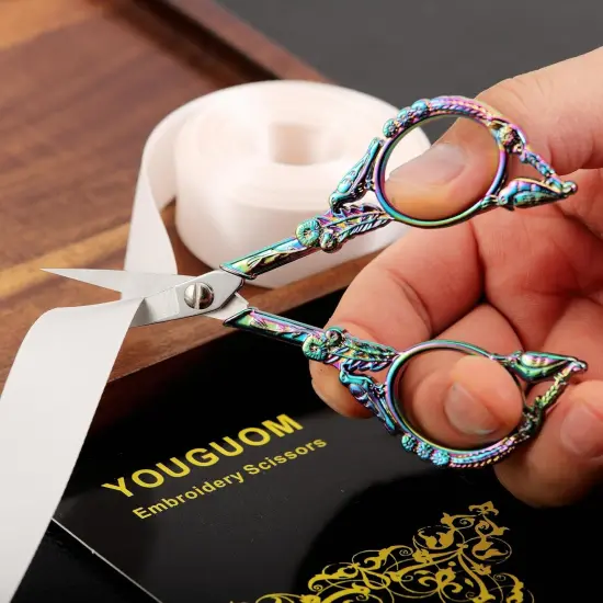 Sewing Embroidery Scissors &ndash; Small Vintage Sharp Detail Shears for Craft, Artwork, Needlework Yarn, Handicraft DIY Tool, Thread Snips, 4.6in Rainbow Bird Style {5}