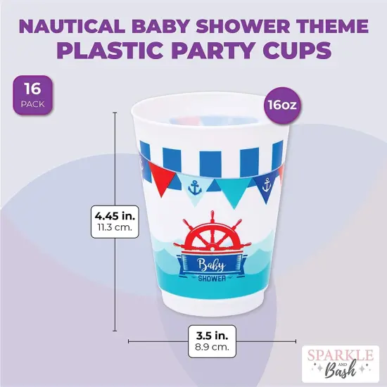 Nautical Plastic Cups for Baby Shower (16 Oz, 16 Pack) Blue {2}