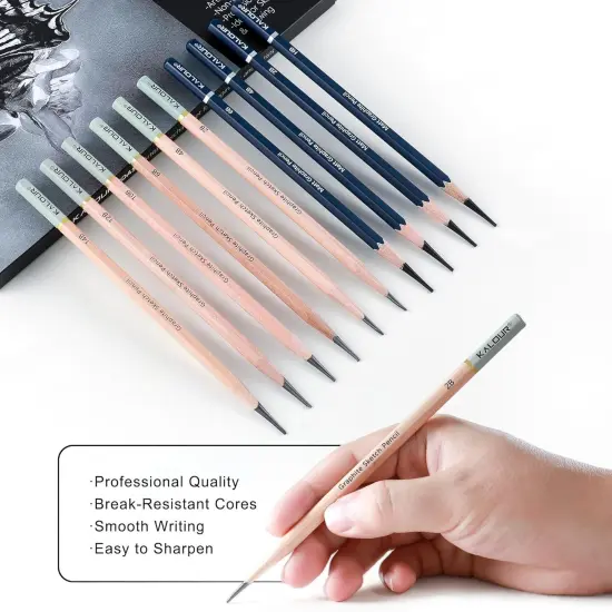 25-Piece Professional Graphite Sketch Pencil Set with Matte and Regular Pencils - Includes Vinyl Eraser, Kneaded Eraser, Sharpener, Pencil Extender and Blending Stump - Ideal for Artists and Beginners {3}