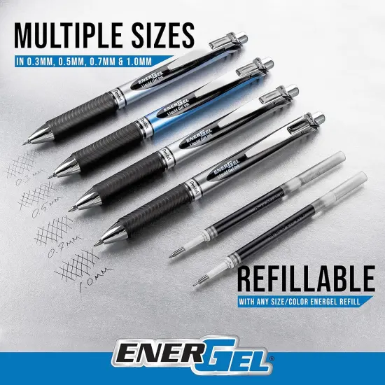 Retractable Liquid Gel Pens, Medium Point, 0.7 mm, Silver Barrel, 12 Black Ink pens, the Ultimate writing pens, the Best Writing Pens for office, school and journaling, Pack of 12 {5}