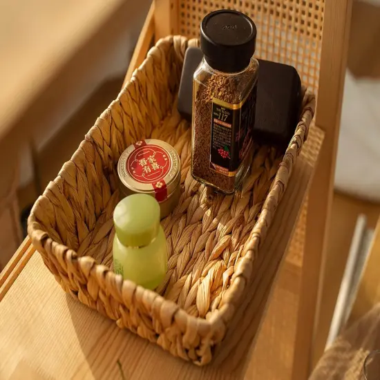 Hand-Woven Summer Storage Baskets, Water Hyacinth Wicker Baskets for Organizing,Woven Baskets, Organizer, Natural Container，13.38&rdquo; x 9.5&rdquo; x 2.75&rdquo; {5}