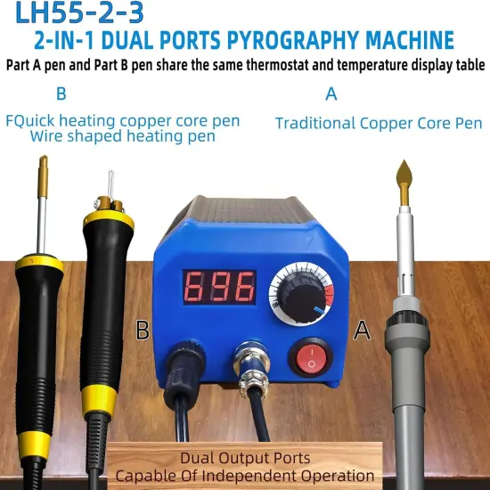 LH55-2-3 Wood Burner kit Wood Burning Tool Pen 25~750℃, Wood Burning kit with Digital Thermometer Temperature Adjustable Temperature, 3 pyrographic Wood Burning pens, 37 Wood Burning Pen Tips {2}