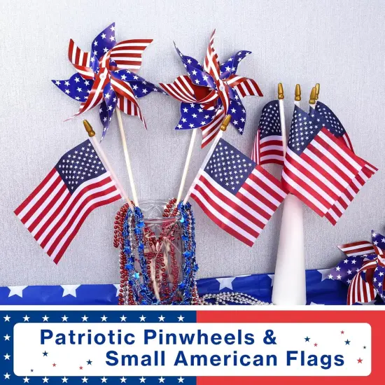 American Flags Patriotic Pinwheels,24 Pack Classroom American Flags Decorations Small USA Flags On Stick With Yard USA Pinwheels,Red White And Blue Decorations For Patriotic Party Supplies {4}