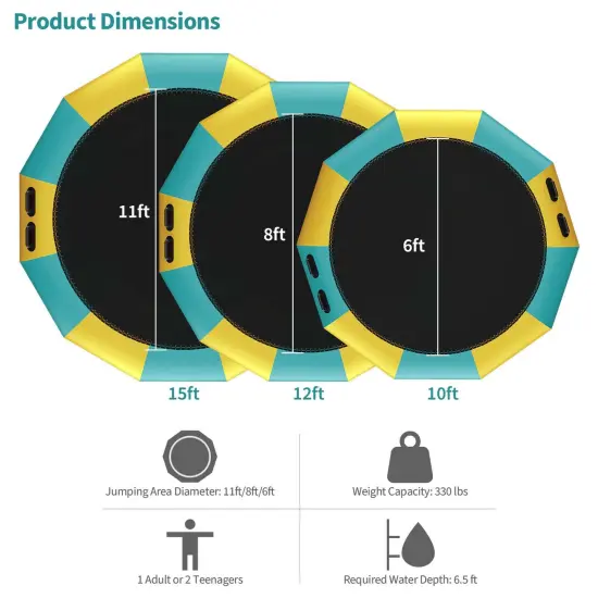 PVC Inflatable Floating Trampoline with 330 lbs Capacity and Ladder Yellow {4}