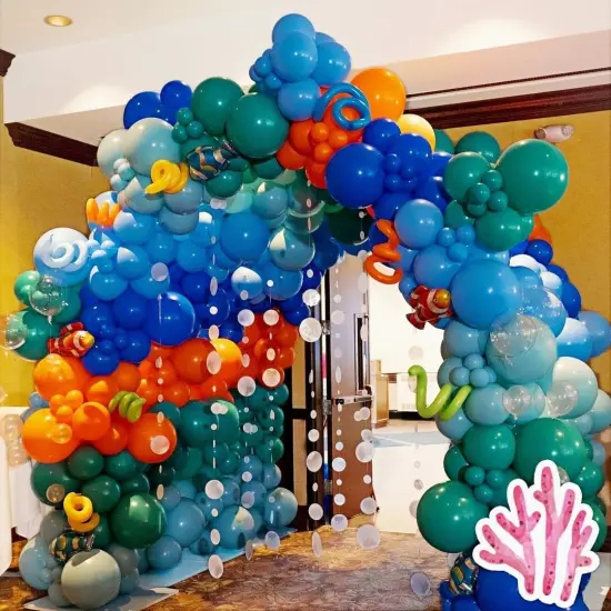 202 Pcs Under the Sea Party Decorations Balloon Arch Kit, Teal Blue - Ocean, DIY Octopus Clear Balloons, Finding Nemo Birthday Party Themed Decor {3}