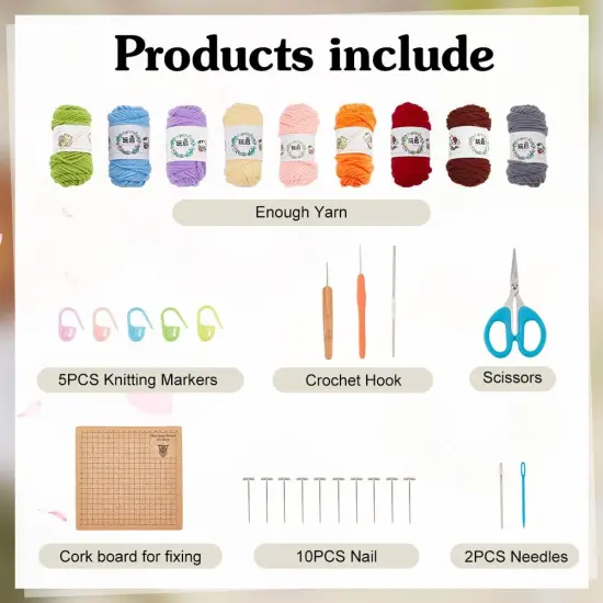 Crochet Daisy Flower Granny Square Crochet kit for Beginners Adult, 6 in 1 Handmade Crochet Coasters kit Complete Knitting Kit with Step-by-Step Video Tutorials Yarns Crochet Hook {2}