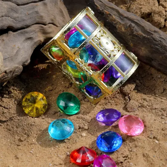 Diving gem Pool Toys Sand Toys,14 Color Diamond Treasure Chest Summer Swimming gems Pirate Diving Toy Set Underwater Swimming toyChildren's Game Gifts for Boys and Girls(Golden) {3}