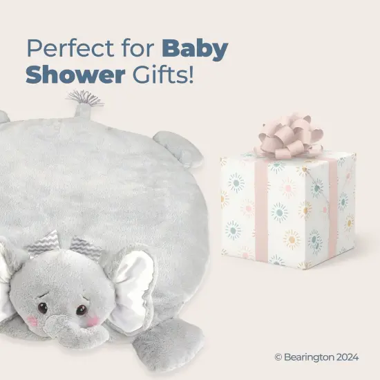 Bearington Baby Lil’ Spout Tummy Time Mat, 30 x 30 Inch Elephant Plush Stuffed Animal Blanket, Baby Elephant Nursery Décor Grey {4}