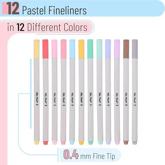 Fineliner Pastel Pens, 12 Pack, Pastel Colors, No Bleed Fine Point Pen, No Smudge Fine Tip Markers, Bible / Journal Pens, Drawing / Note Taking Pen {2}