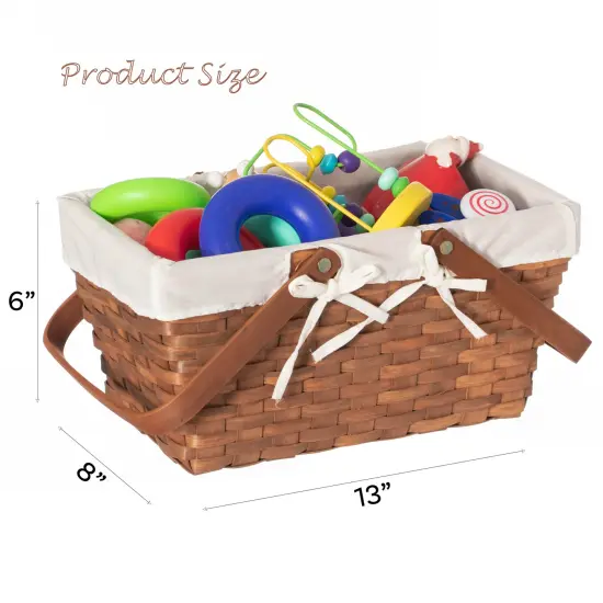 Double Handle Woodchip Basket with Liner - Perfect as Toy Organizer, Storing Fresh Fruits or Safeguarding Your Must-Have Beach Essentials for Unforgettable Holidays or Picnic Parties {4}