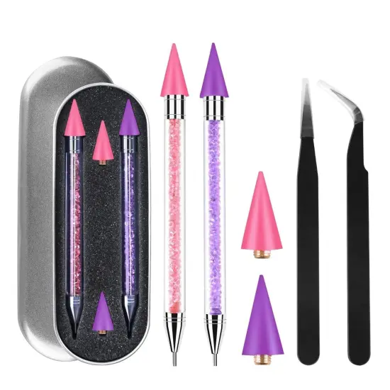 Rhinestone Picker Tool,2 Pcs Rhinestones Diamond Painting Dotting Pen,Rhinestone Tool,Gem Picker Tool,Manicure Nail Art DIY Decoration Tool,Wax Pencil for Rhinestones (Purple and Pink) {1}