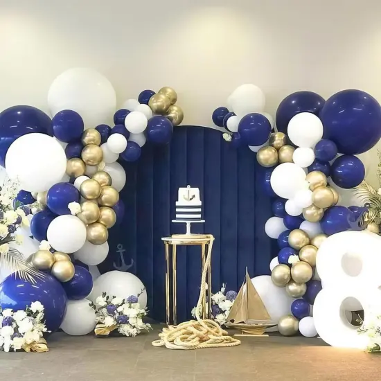 Royal Blue and Gold Balloons, Blue and White Gold Balloons, Macaron Blue Navy Blue Gold Confetti Latex Balloon {2}