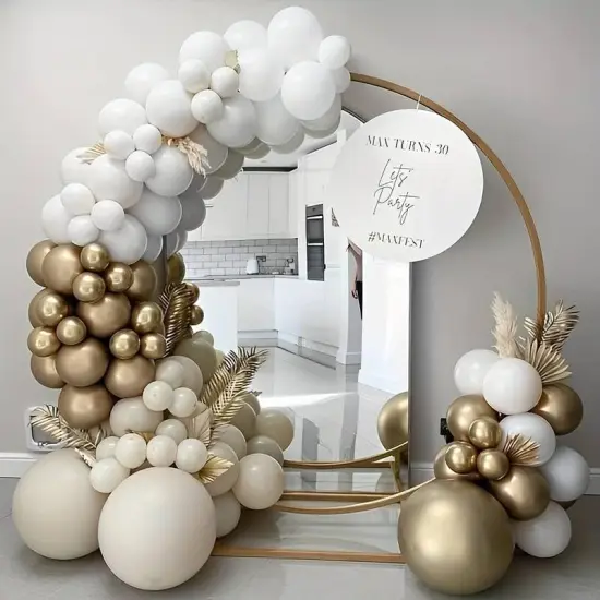 Sand White Gold Balloon Arch Kit, White Beige Chrome Gold Balloons Cream Balloons Metallic Gold Balloons {4}