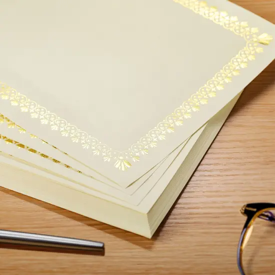 48 Pack Certificate Papers - Letter Size Blank Award Certificates Paper, Gold Foil Border Specialty Recognition Diploma Paper, Laser and Inkjet Printer Friendly, Gold, 8.5 x 11 Inches {4}