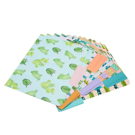 12 Pack Decorative Succulent 3 Tab File Folders, Letter Size, 1/3 Cut Tabs, 6 Cactus Designs (9.5 x 11.5 In) Multicolor {5}