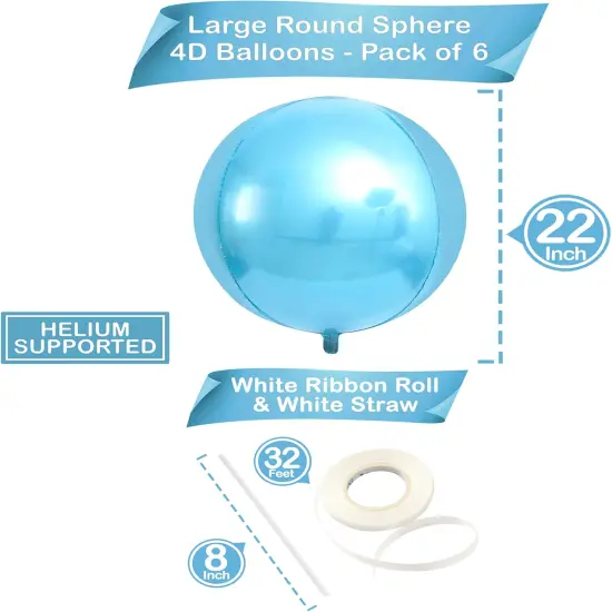 Light Blue Foil Balloons - 22 Inch, Pack of 6 | Light Blue Metallic Balloons | Baby Foil Balloons for Gender Reveal Decorations | Shark Theme Birthday Decor {4}