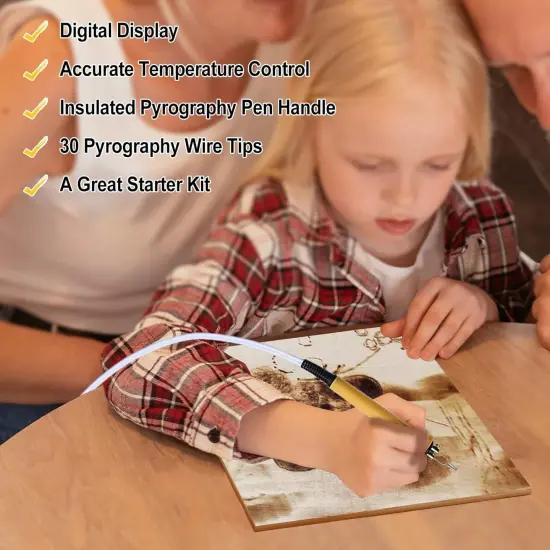 Wood Burning Kit, Wood Burning Tool, Temperature Adjustable Pyrography Machine, Upgraded 60W Digital Wood Burner Tool with 30PCS Wire Tips for Adults and Beginners {2}