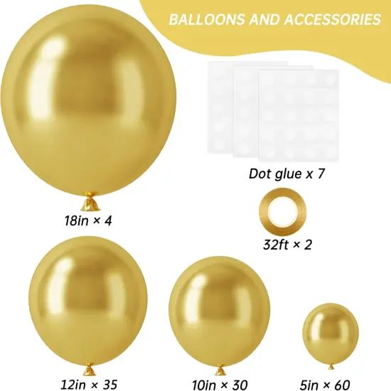 129pcs Latex Balloon Metallic Gold Balloons Different Sizes 18 12 10 5 Inch {2}