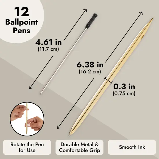 12 Pack Gold Ballpoint Pens for Wedding Guest Book, Bulk Office Supplies, Black Ink, 1mm Medium Point (Metallic, 6.4 In) {5}