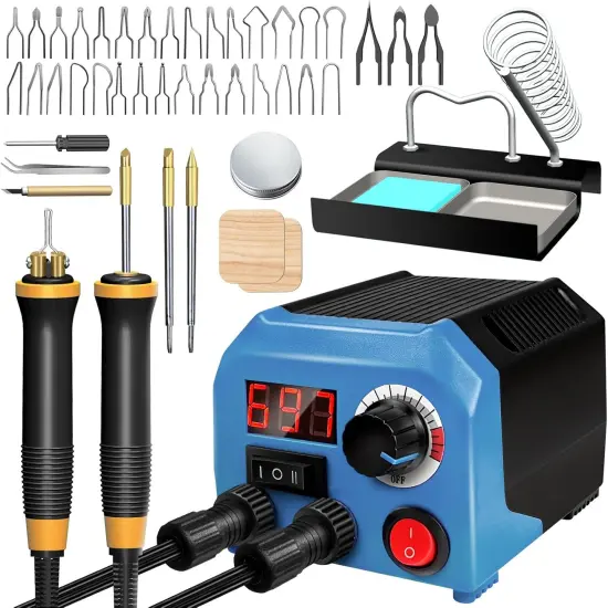 LH55-Z2-NS2 Wood Burner kit Wood Burning Tool Pen 200~750℃, Wood Burning kit with Digital Thermometer Temperature Adjustable Temperature, 2 pyrographic Wood Burning pens, 36 pen tips {1}