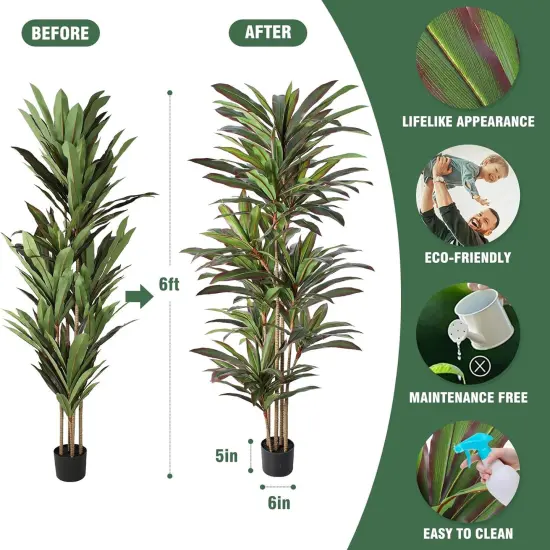 Dracaena Artificial Plant 6ft Red Yucca Silk Tree Faux Plants Indoor Tall Fake House Floor Plants Realistic Artificial Trees for Home Office Decor Indoor Outdoor Housewarming Gift {3}