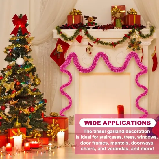 50 Feet Pink Christmas Tinsel Garland, Metallic Foil Twist Banner Wall Hanging Tinsel Streamers Backdrop for Parade Floats, Christmas, Mother's Day, Birthday Party Decorations(2in x 50ft) {2}