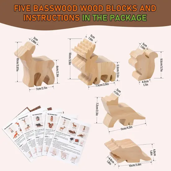 Wood Carving Kit Forest Animals Wood Whittling Kit for Beginners Adults Kids,Wood Carving Tools Set with Whittling Knife and K2 Carbon Steel Wood Carving Knife and 5Pcs Big Basswood Wood Blocks {3}