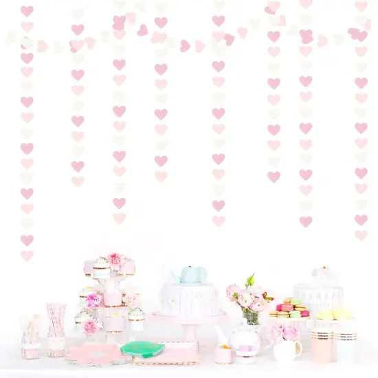 Pink-White Girls Birthday Party-Decorations Heart-Garland - 52Ft Proposal Valentines Wedding Paper Streamers Banner,Baby Bridal Shower Engagement Bachelorette Decor {4}