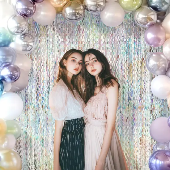 2 Pack Iridescent Wavy Foil Fringe Curtain,3.3x6.6 ft Color Changing Tinsel Backdrop for Birthday, Baby Shower, Wedding, Bachelorette, and Holiday Party D&eacute;cor {4}