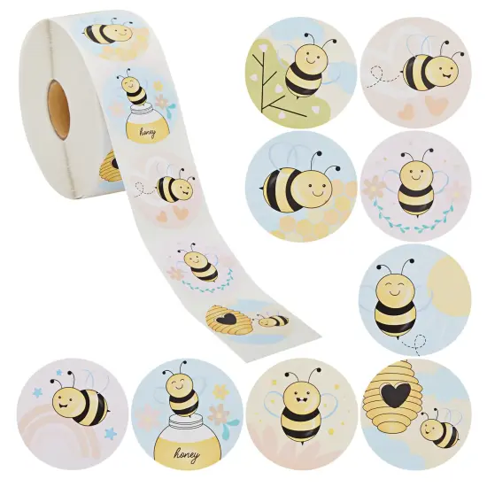 1000 Pieces Bumble Bee Stickers for Kids, Classroom Reward, DIY Crafts, Round, 9 Designs (1.5 In) Multicolor {1}