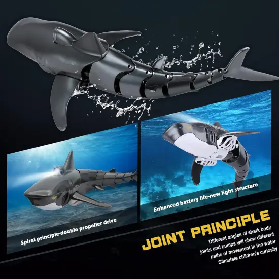 Summer 2.4G Remote Control Shark Toy 1:18 Scale High Simulation Shark for Swimming Pool Bathroom - Great Gift RC Boat Toys for 6+ Year Old Boys and Girls (with 2 Batteries) {4}