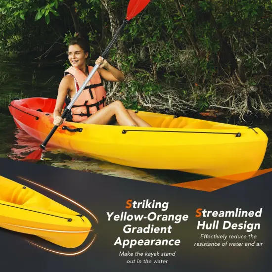 Yellow Orange Sit-On-Top Kayak 1-Person 4-Position Footrest Adjustable Paddle {4}