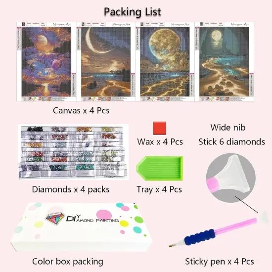 Moon Diamond Painting Kits for Adults, 5D Diamond Art Kits for Beginners, DIY Diamond Arts and Crafts for Living Room, Diamond dots Kits Kids Room 4 PCS Wall Art {5}