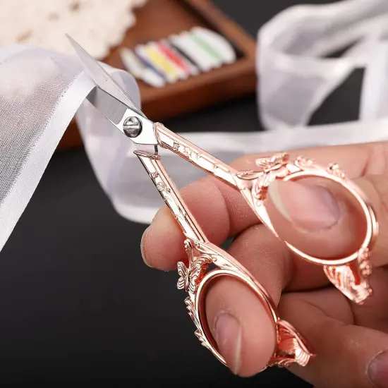 Crochet Scissors Small Sharp Tip Sewing Scissor for Embroidery Craft Needlework Cross Stitch Detail Threading Handicraft DIY Tool, 4.7in Rose Gold Cute Butterfly Shears {3}
