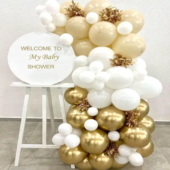 Sand White and Gold Balloons Set, 60 Pcs 12 Inch White Sand Gold Latex Balloons Gold and White Party Balloons {3}